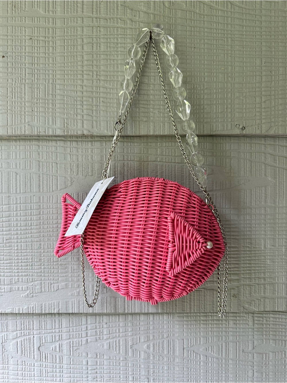Tommy Bahama Wicker Woven Whimsical Novelty Fish Crossbody Bag |Pink NWT - Picture 2 of 4